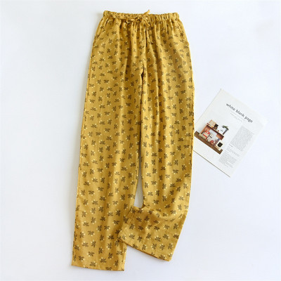 Pantaloni noi din tifon de bumbac dublu, moale, respirabili, ocazional, pantaloni de pijama pentru femei, cu talie elastică, cu imprimeu, pantaloni de dormit, îmbrăcăminte de lounge
