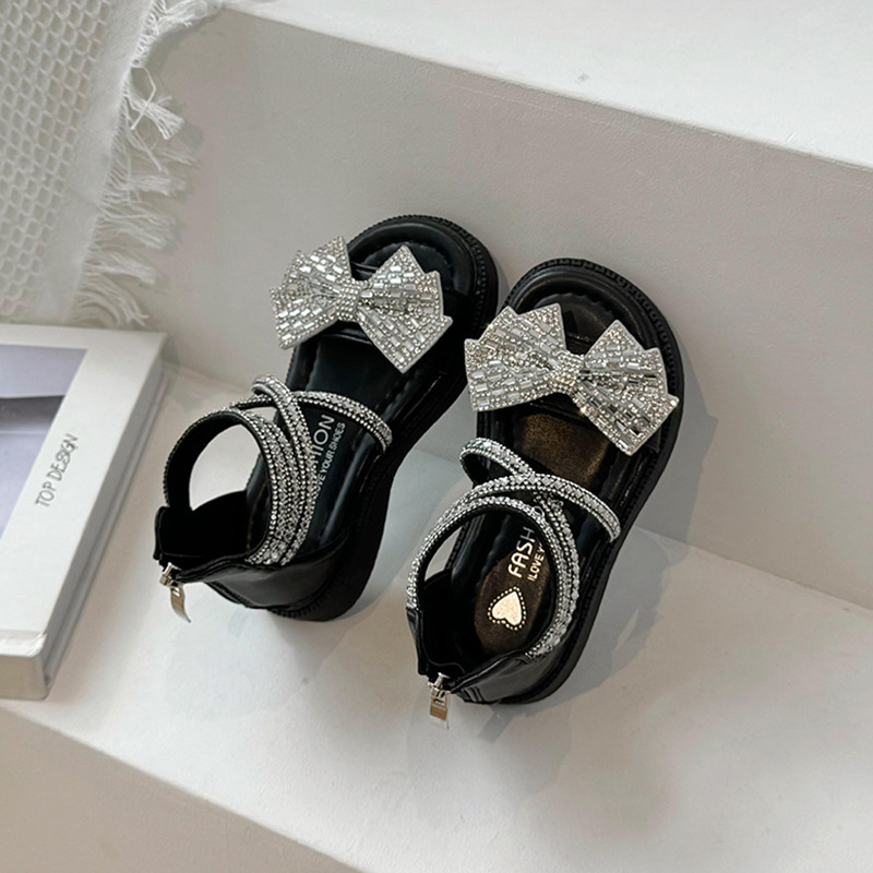 Luksuslikud Tüdrukute sandaalid Litritega Säraga Kitsas Rihmaga Painduvad Laste Liugurid Tõmblukuga Pidu Must Beež Kiilud Lastejalats 23-37
