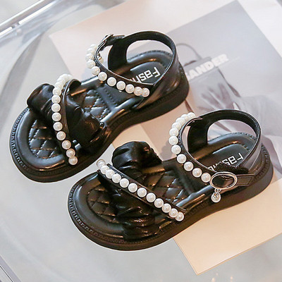 26-36 Printsessikingad tüdrukutele Kleitkingade jaoks mõeldud 2023. aasta moepärlitega lastesandaalid, lameda rannaga laste elegantsed peosandaalid