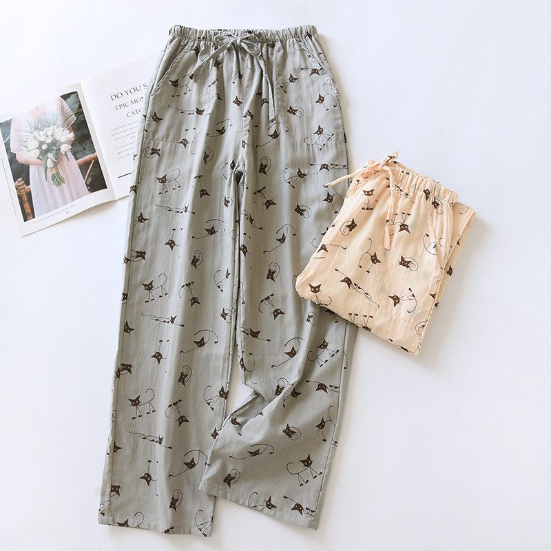 2024. gada japāņu jaunais pavasara/vasaras pāra guļamveļa 100% kokvilnas marle Plānas vīriešu un sieviešu bikses, brīvas mājas bikses apakšas