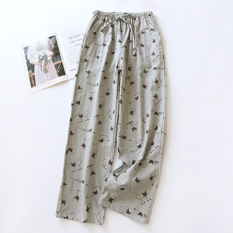 2024. gada japāņu jaunais pavasara/vasaras pāra guļamveļa 100% kokvilnas marle Plānas vīriešu un sieviešu bikses, brīvas mājas bikses apakšas