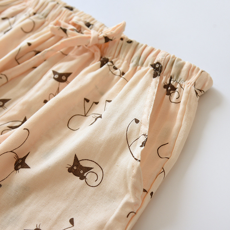 2024. gada japāņu jaunais pavasara/vasaras pāra guļamveļa 100% kokvilnas marle Plānas vīriešu un sieviešu bikses, brīvas mājas bikses apakšas