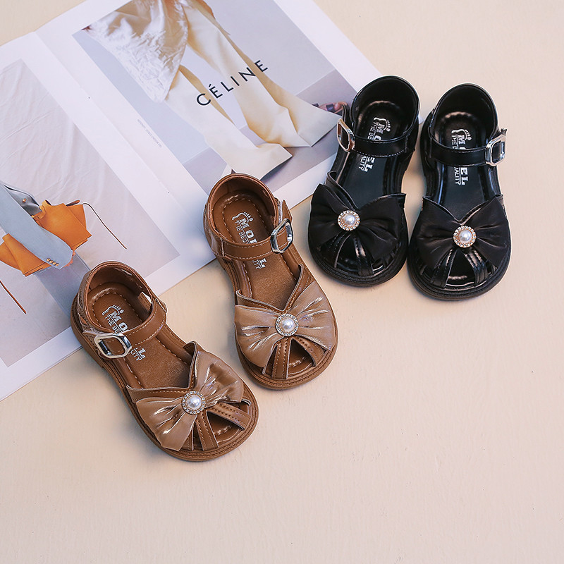 Suuremõõdulised Bowknot sandaalid Tüdrukutele Pehmest PU-nahast rannajalatsid Imikutele Lastele Mood Suvine Lame Kleit Sandaalid