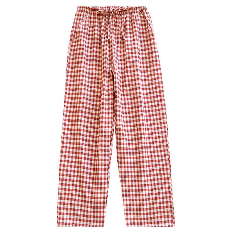 Kevadine puuvillane marli ruuduline püksid, elastsed vöökohad, lahtised alaosad, meeste ja naiste salongirõivad paarile magamisriided