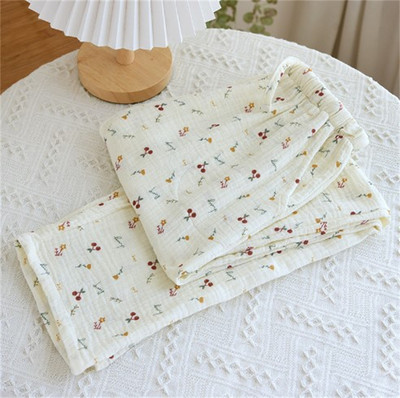 1gb Sieviešu pavasara vasaras kokvilnas kreppa apdrukātas pidžamas brīvas ikdienas bikses garās bikses mājas kostīms guļam apakšā meitenei dāvana