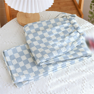 1gb Sieviešu pavasara vasaras kokvilnas kreppa apdrukātas pidžamas brīvas ikdienas bikses garās bikses mājas kostīms guļam apakšā meitenei dāvana