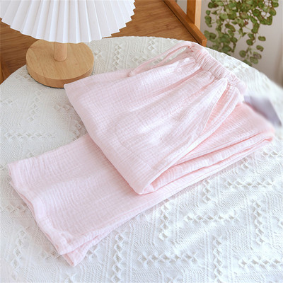 1gb Sieviešu pavasara vasaras kokvilnas kreppa apdrukātas pidžamas brīvas ikdienas bikses garās bikses mājas kostīms guļam apakšā meitenei dāvana