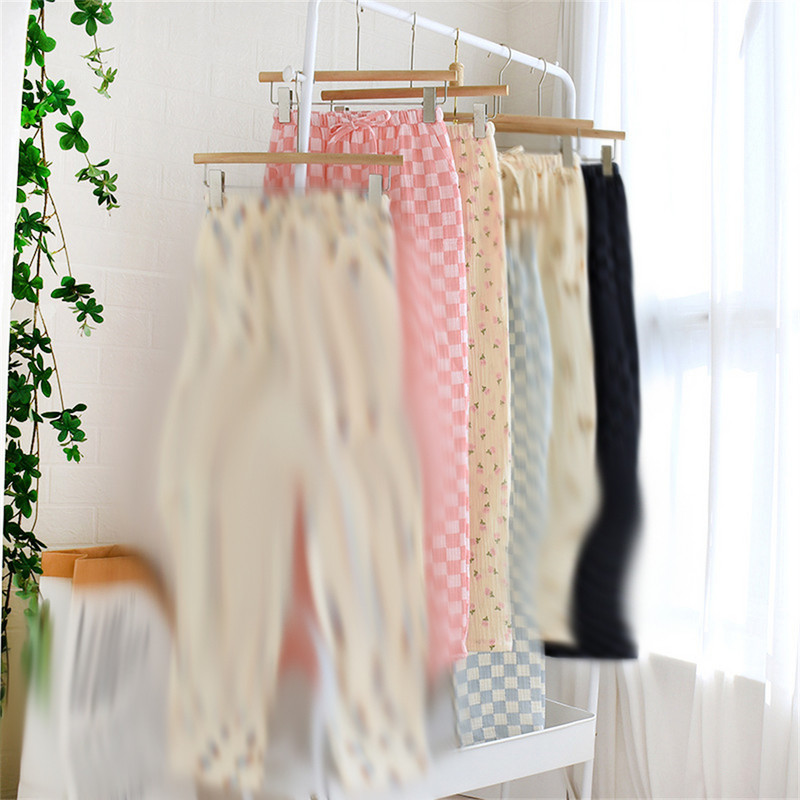 1gb Sieviešu pavasara vasaras kokvilnas kreppa apdrukātas pidžamas brīvas ikdienas bikses garās bikses mājas kostīms guļam apakšā meitenei dāvana