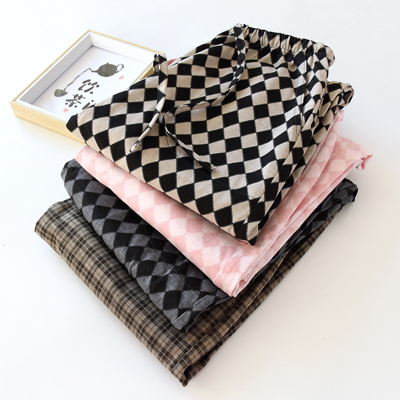 Japāņu rudens ziemas pāru bikses 100% kokvilnas auduma rūtainas bikses vīriešiem un sievietēm liela izmēra mājas bikses Vienkāršas ikdienas bikses