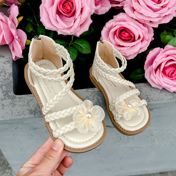 Римски сандали за момичета Летни кафяви високи единични обувки на цветя за момичета Бежово меко дъно Неплъзгащи се детски бебешки сандали Детски обувки