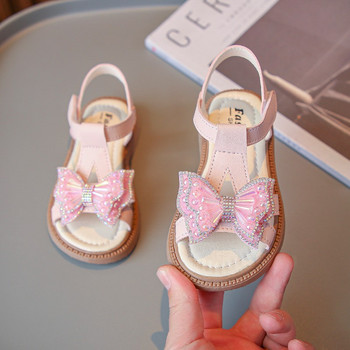 Прохождащи момичета Сладки сандали с T-каишка и панделка Плажни обувки Детски сандали за принцеси 6-15 години Плоски летни бебешки сандали за момичета