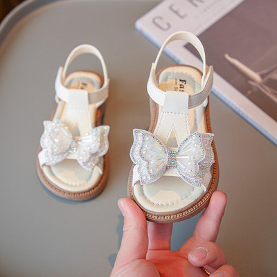 Toddler Girls Sweet T-siksniņa Bowknot Sandales Pludmales Apavi Bērnu Princešu Sandales 6-15 Gadiem Plakanas vasaras sandales mazuļiem meitenēm