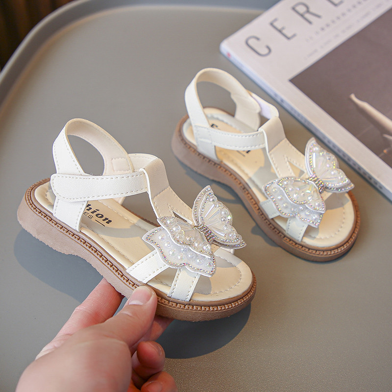 Toddler Girls Sweet T-siksniņa Bowknot Sandales Pludmales Apavi Bērnu Princešu Sandales 6-15 Gadiem Plakanas vasaras sandales mazuļiem meitenēm
