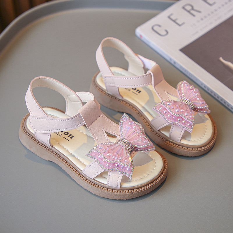 Toddler Girls Sweet T-siksniņa Bowknot Sandales Pludmales Apavi Bērnu Princešu Sandales 6-15 Gadiem Plakanas vasaras sandales mazuļiem meitenēm