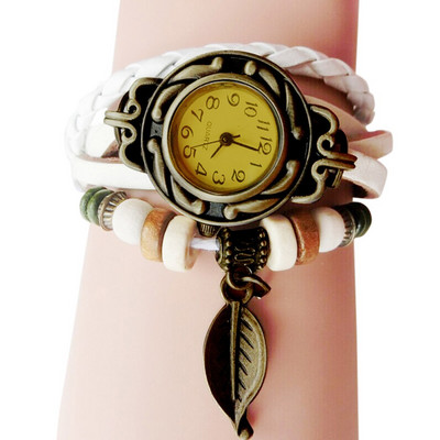 Jauni rokassprādzes pulksteņi sievietēm Retro ādas lapu kulonu pulksteņu tinumu rokassprādzes aksesuāri dāvanai Relogio Feminino Dropshipping