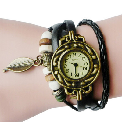 Jauni rokassprādzes pulksteņi sievietēm Retro ādas lapu kulonu pulksteņu tinumu rokassprādzes aksesuāri dāvanai Relogio Feminino Dropshipping