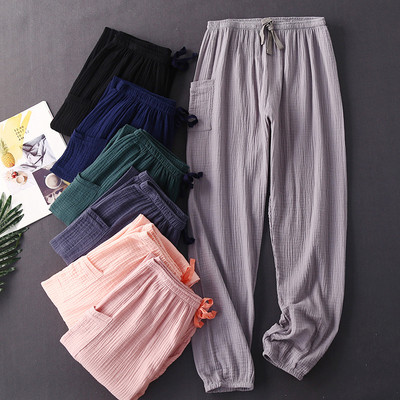 Pantaloni de pijama din crepon de bumbac 100% noi pentru femei, ocazional, de primăvară, toamnă, îmbrăcăminte acasă, pantaloni de noapte mari, pantaloni de pijama pentru femei