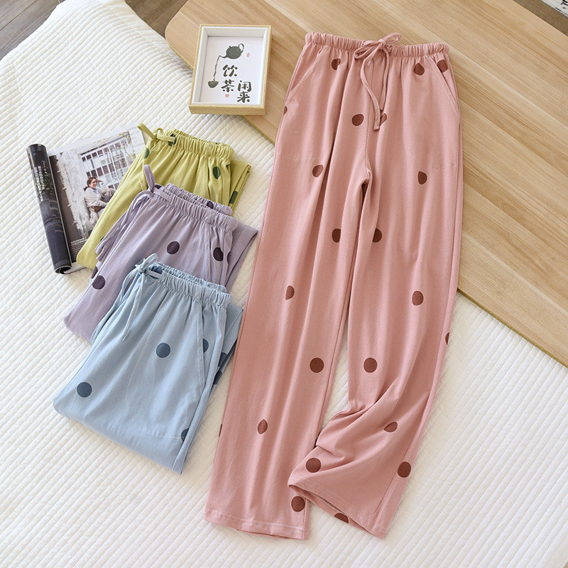 2024, 100% bumbac, pantaloni de vară pentru femei, pantaloni de dormit, pantaloni de pijama pentru femei, pantaloni cu imprimeu cu buline, îmbrăcăminte de dormit pentru acasă