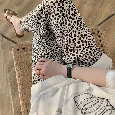 Moteriškos leopardo rašto pižamos kelnės Kawaii drabužiai miegui Vasariniai miegui apatiniai rūbai poilsio drabužiai elastiniu juosmeniu Naktiniai kelnės Nauja