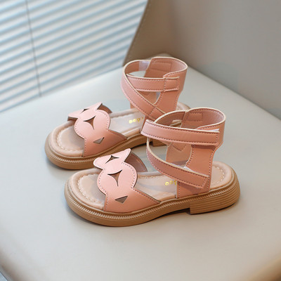Meiteņu sandales Princeses Sweet Gladiator Sandales 2024 Vasara Jauni Bērnu Pludmales Apavi Volāni Mīksti, Vienkārši, Klasiski plakani Atvērti Pirksti