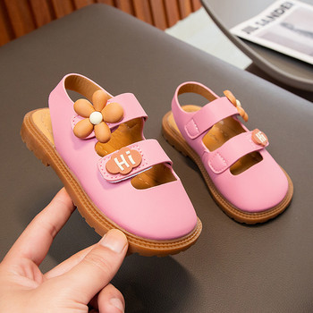 Сандали за момичета Пролет Лято Обувки за принцеса със затворени пръсти Цветя Сладки детски кожени обувки Удобни плоски сандали Масивни обувки за момичета