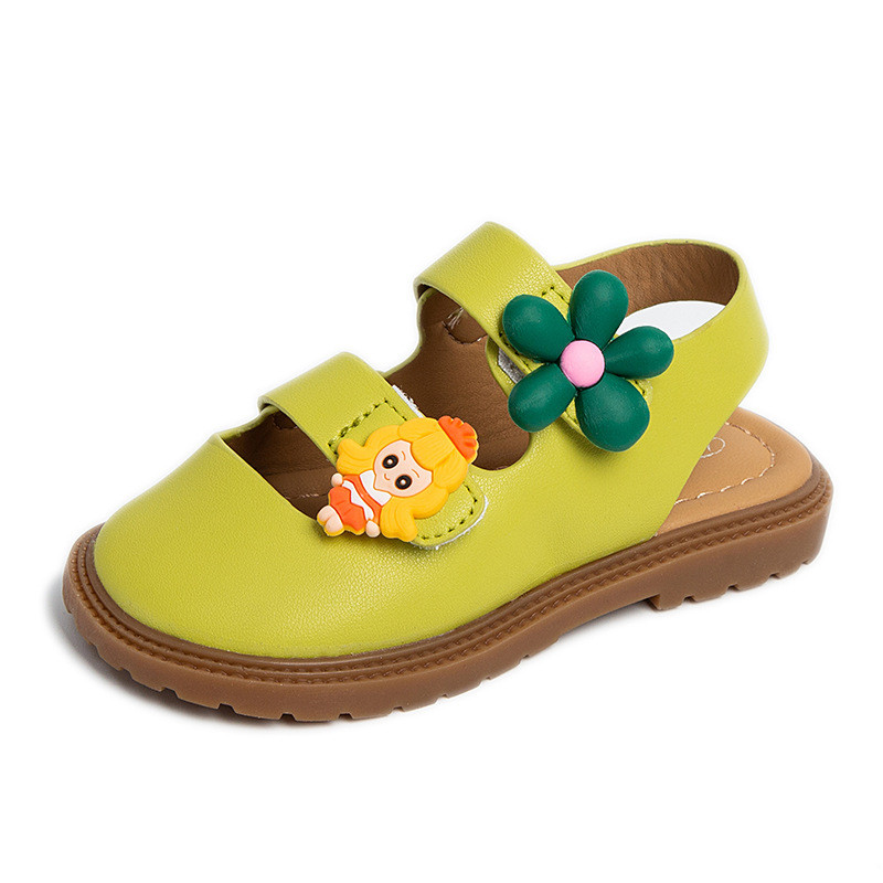 Meiteņu sandales Pavasaris Vasara Slēgts purngals Princeses Kurpes Ziediem Saldie Bērnu Ādas Kurpes Ērtas Plakanas Sandales Masīvas Meiteņu apavi