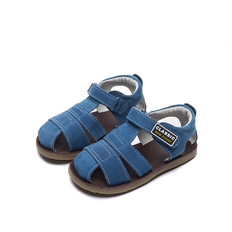 Sandale de plajă pentru copil mic, sandale casual respirabile din piele naturală cu vârf închis