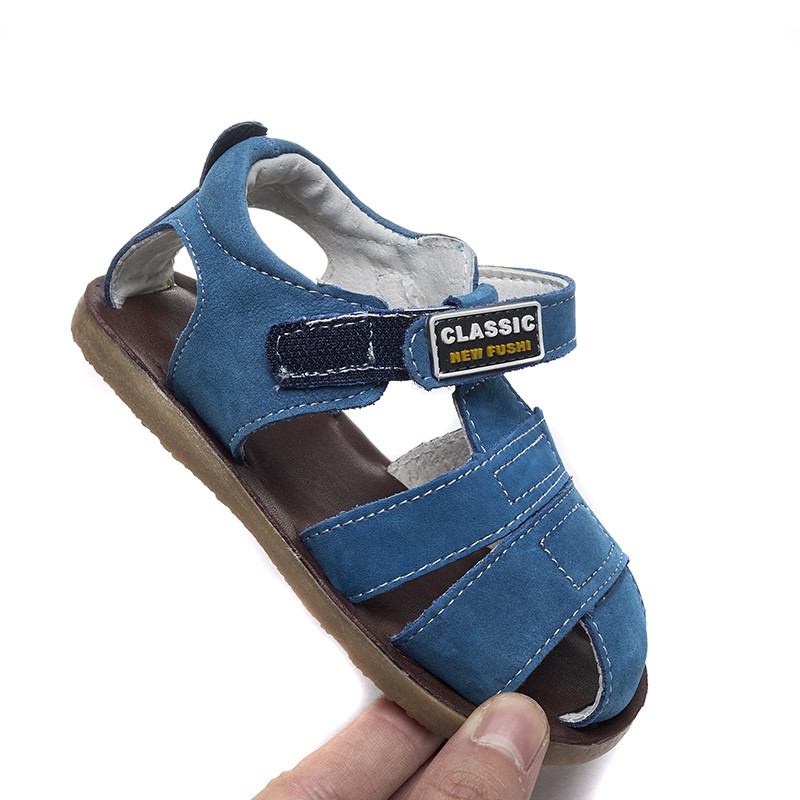 Sandale de plajă pentru copil mic, sandale casual respirabile din piele naturală cu vârf închis