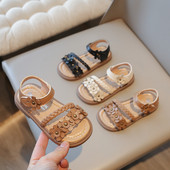 Nyári kislány papucsok, puha talpú, kényelmes, csúszásgátló kisgyermekek hercegnős csúsztatható szandálok virágokkal strandcipővel