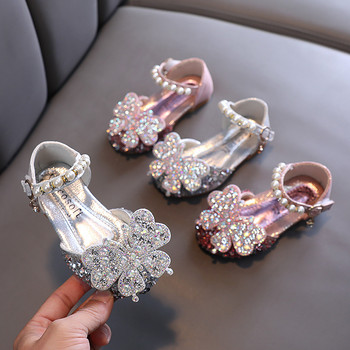 Сандали за танци за момичета Детски модни плоски единични обувки с лък Детски сандали с пайети и бантик за сватбено парти G528