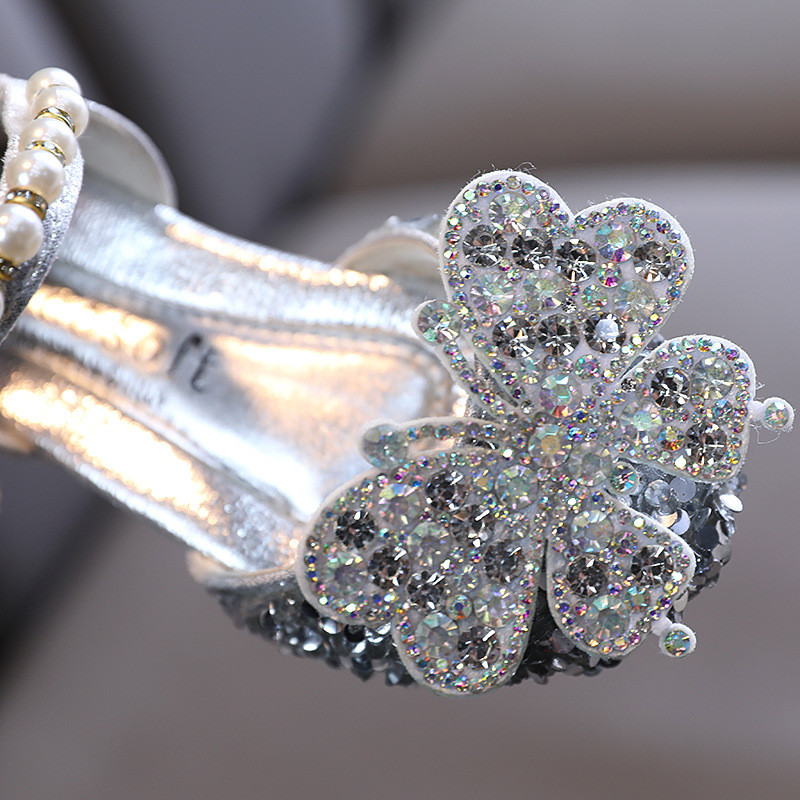 Sandale za plesne nastupe za djevojčice Dječje modne ravne jednostruke cipele s mašnom, dječje sandale za vjenčanje sa šljokicama i mašnom G528