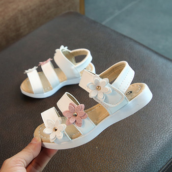 Детски сандали за момичета с равни обувки с платформа принцеса с цветя детски бебешки летни обувки 21-36 бежово розово меки обувки модни