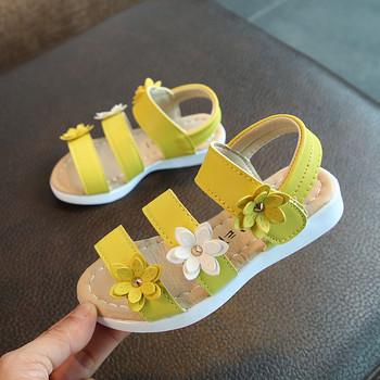 Детски сандали за момичета с равни обувки с платформа принцеса с цветя детски бебешки летни обувки 21-36 бежово розово меки обувки модни