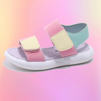 Спортни сандали за момичета Смесени цветове Декорация Меко дъно Неплъзгащи се розови Удобни PU горнища с отворени пръсти Неплъзгащи се модни детски обувки