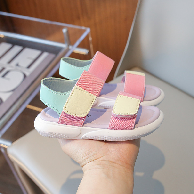 Sportske sandale za djevojčice Mješovite boje Dekoracija Mekano dno Neklizajuće Ružičaste Udobne PU gornje s otvorenim prstima Neklizajuće modne dječje cipele