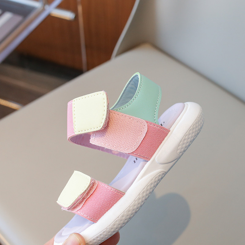 Sportske sandale za djevojčice Mješovite boje Dekoracija Mekano dno Neklizajuće Ružičaste Udobne PU gornje s otvorenim prstima Neklizajuće modne dječje cipele