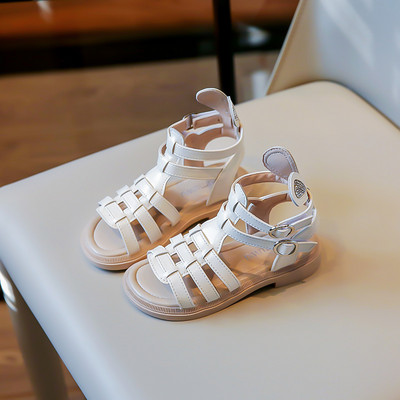 Rimske sandale za djevojčice s otvorenim prstima, jednobojne visoke jednostavne nove ljetne šuplje ravne cipele za slobodno vrijeme, dječja moda, ležerne