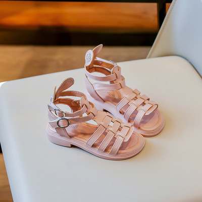 Rimske sandale za djevojčice s otvorenim prstima, jednobojne visoke jednostavne nove ljetne šuplje ravne cipele za slobodno vrijeme, dječja moda, ležerne