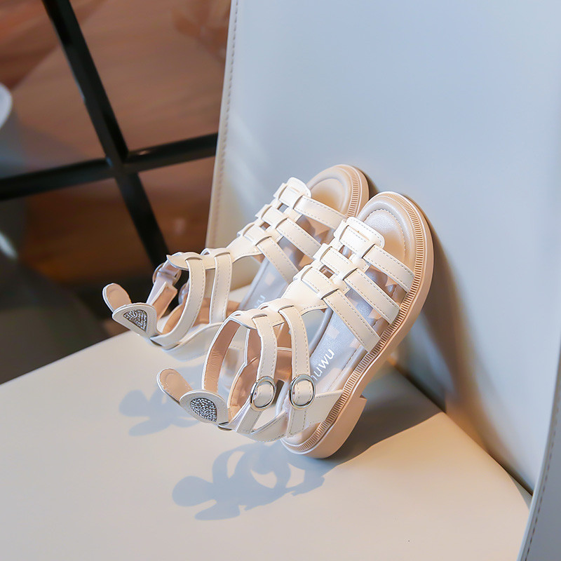 Rimske sandale za djevojčice s otvorenim prstima, jednobojne visoke jednostavne nove ljetne šuplje ravne cipele za slobodno vrijeme, dječja moda, ležerne