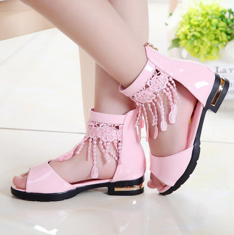 3 5 9 10 12 godina Dječje sandale s mašnom Djevojčice Ljetne slatke sandale za plažu 2021. Moda za princezu Školske cipele na visoke pete s resicama