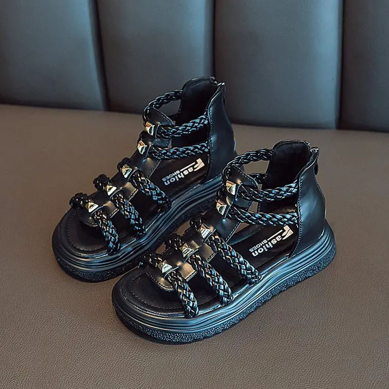 2024. gada vasara, jaunā meiteņu modes romiešu pludmales sandales Princeses kurpes Bērnu sandales, meitenēm piemērotas sandales ar atvērtu purngalu