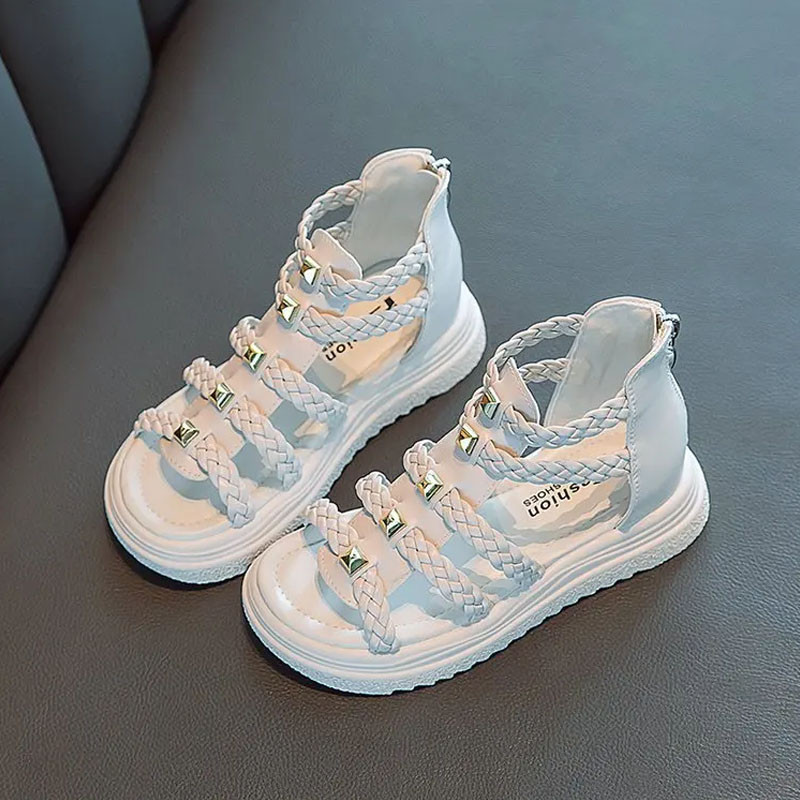 2024. gada vasara, jaunā meiteņu modes romiešu pludmales sandales Princeses kurpes Bērnu sandales, meitenēm piemērotas sandales ar atvērtu purngalu