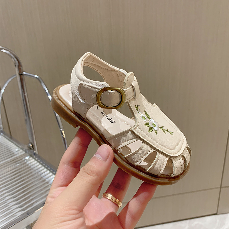 Sandale pentru fetiță Decupaje cu flori Bej maro Încântători copii pantofi Vară 21-30 Frumoși, respirabili, anti-alunecare, pantofi pentru copii