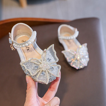 Детски обувки с пайети и дантела с панделка за момичета, единични ежедневни обувки за момичета, сладка перлена принцеса 2023, нови сватбени обувки за детско парти D721