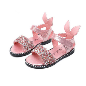 Детски сандали за малки момичета Големи момичета Детски плажни обувки Сладка сладка принцеса със страз със заешко ухо Мека мода 21-36