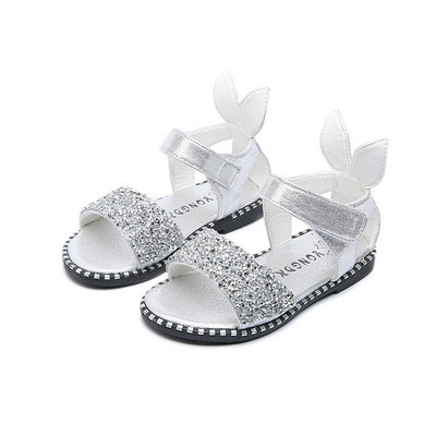 Детски сандали за малки момичета Големи момичета Детски плажни обувки Сладка сладка принцеса със страз със заешко ухо Мека мода 21-36