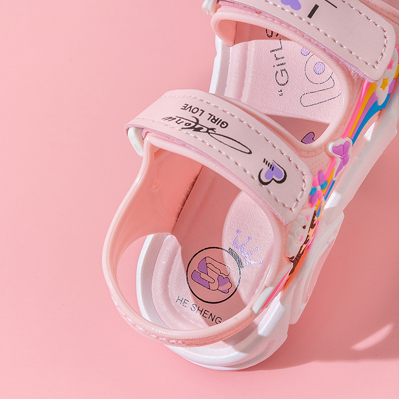 Nyári szivárványos lányszandálok Princess stílusú strandszandálok papucsok divatos, légáteresztő fehér alsó strandszandálok