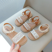 Meiteņu Sandales Bērnu Vasaras Kurpes Bērnu Pludmales Sandales ar Pērlēm Princess Sweet Pretslīdēšanas Atvērti Toes Mežģīnes Chic Beading