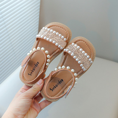Meiteņu Sandales Bērnu Vasaras Kurpes Bērnu Pludmales Sandales ar Pērlēm Princess Sweet Pretslīdēšanas Atvērti Toes Mežģīnes Chic Beading