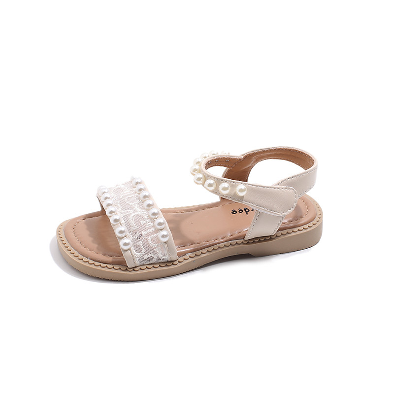 Meiteņu Sandales Bērnu Vasaras Kurpes Bērnu Pludmales Sandales ar Pērlēm Princess Sweet Pretslīdēšanas Atvērti Toes Mežģīnes Chic Beading